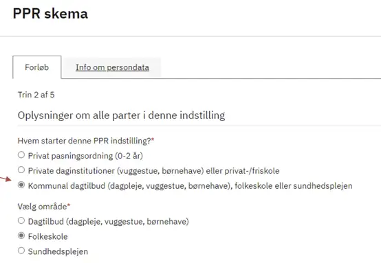 Billedet viser, at man skal trykke p&aring; "kommunal dagtilbud"